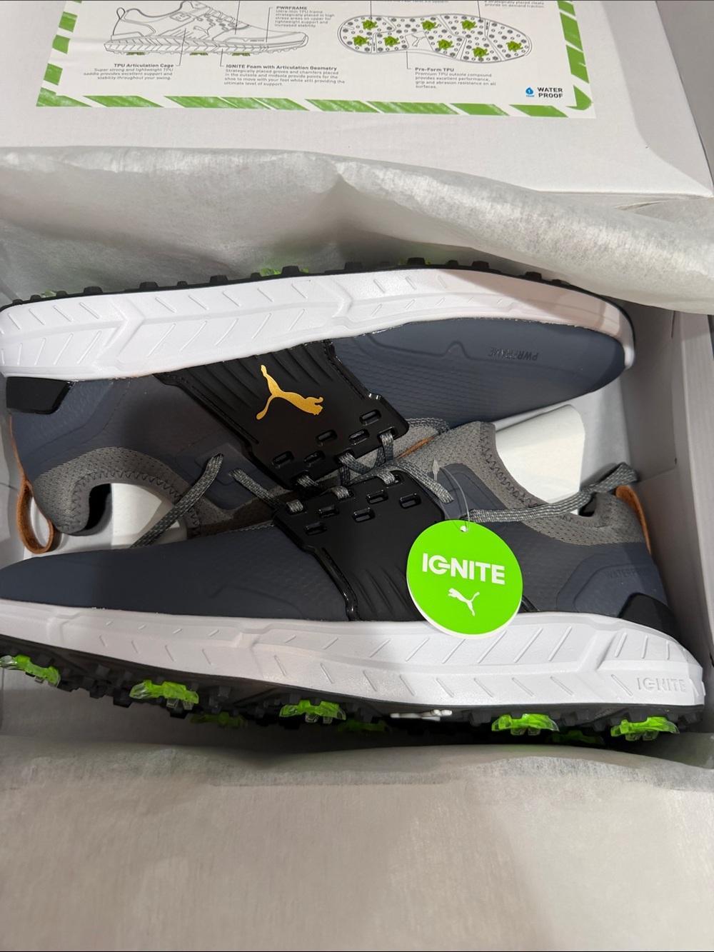 Puma Men’s Ignite Athletic Shoes — Gray/Black with Lime Accents